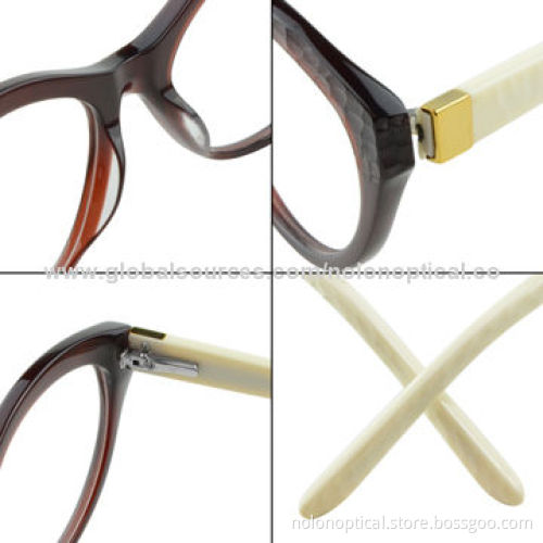 Cat eye shape acetate optical frames in brown with white